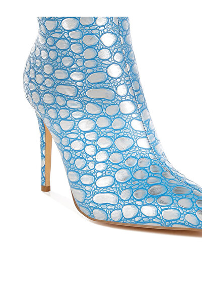 london Rag Women Blue Embossed Stiletto Heel Ankle Boots