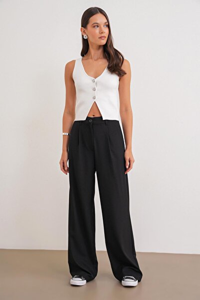 Mixray 4747 Women's Wide Leg Flowy Palazzo Pants with Pockets Black