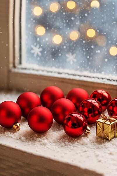 BeySüS Christmas Pine Tree Ornament Cici Ball 4 cm Pack of 12 Red