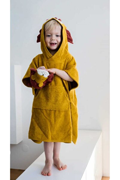 GÜRPAMUK HOME & BABY منشفة بغطاء للرأس للأطفال من الجنسين مصنوعة من القطن 100% للبحر والشاطئ وحمام السباحة والحمام، مقاس 4/6 سنوات، تصميم أسد