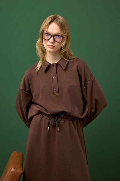 Ceylan Otantik Chocolate 3 Thread Neckline Bodysuit & Skirt Set