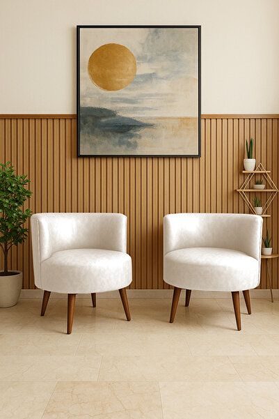 Azra Mobilya Sydney 2 Adet Modern Berjer Tekli Koltuk | Deri Kumaş | Ahşap Ayak | Ofis ve Ev Kullanımı KREM