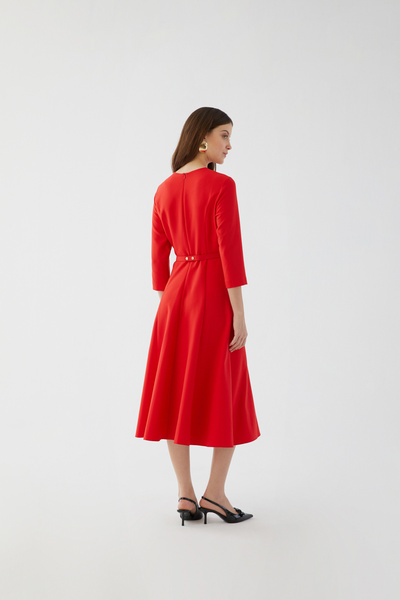 IDYL GÜL KEMERLİ ETEĞİ KLOŞ ELBİSE