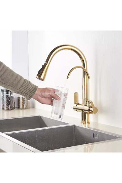 Flextail Gold Kitchen Sink Faucet with Spiral Dual Flow Water Purifier Outlet