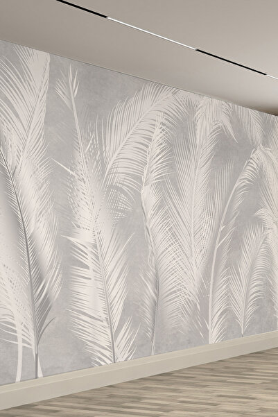 dreamwall Gri Tropikal Yaprak Desenli Tek Parça Silinebilir Duvar Kağıdı