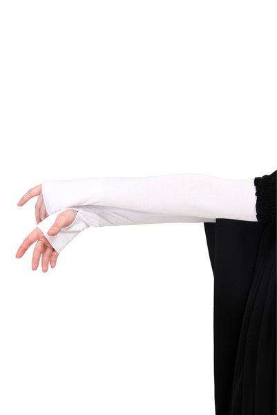 TRModam Manșoane din bumbac pieptănat Lycra anti-transpirație, cu prindere pe degete – 45 cm, 1 pereche - Alb