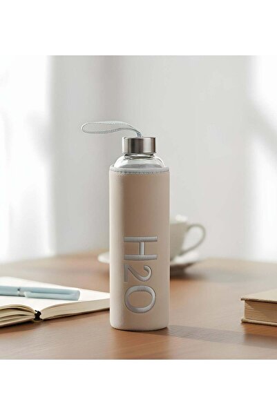 Trendmiya Beige 600ml Glass Flask with Plush Cover