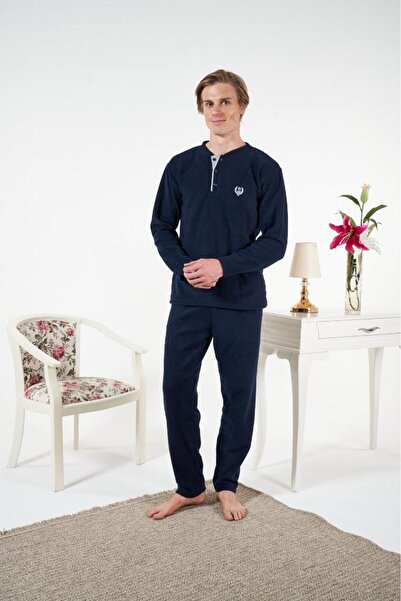 Estiva Solid Color Long Sleeve Fleece Men's Pajama Set