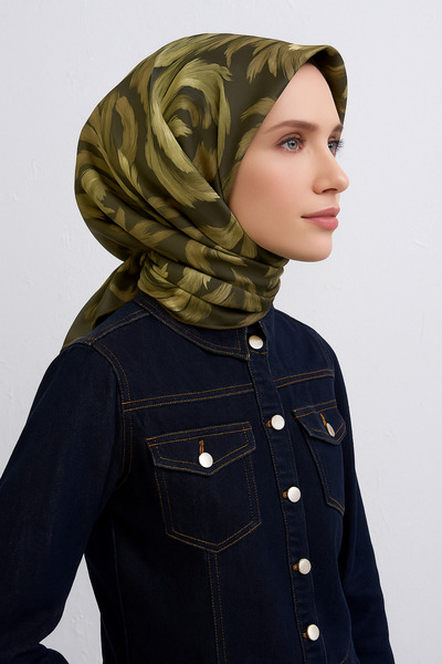 Armine Tivil Saf İpek Eşarp 9423 - 86 Yeşil Karışık Desen