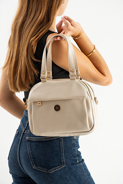 Sanmorris Women's Cream Soft Faux Leather Adjustable Crossbody Strap Smart Casual Shoulder and Hand Bag