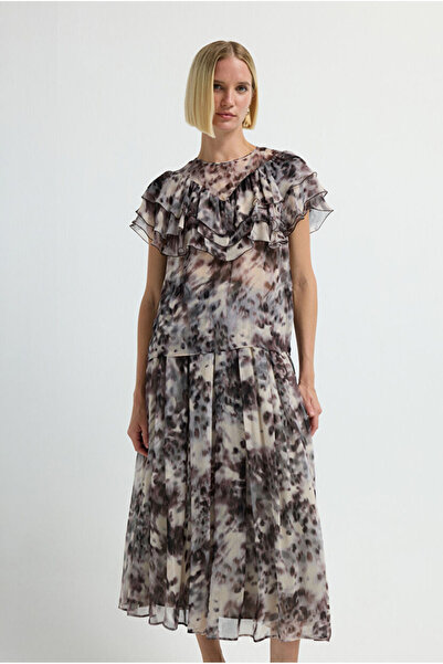 adL Desenli Volanlı Bluz