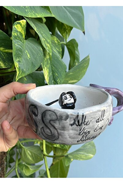 visera Harry Potter Series Severus Snape Figured Handmade Ceramic Mug + Spoon in the Shape of a Broomstick Gift