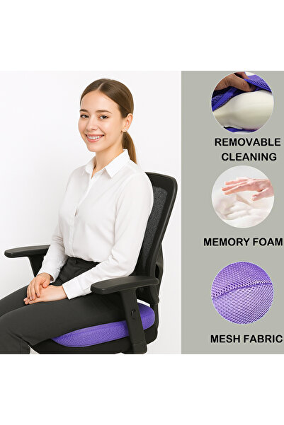 Oscar Contoured Seat Cushion with Memory Foam for Posture Improvement and Back Pain Relief Purple