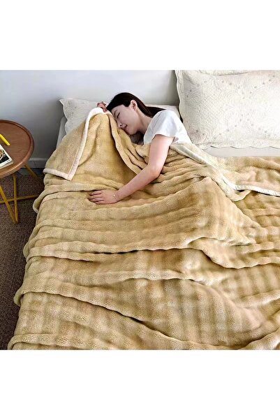 OEM Patura pufoasa pat dublu, din blanita artificiala de iepure, practica, te...