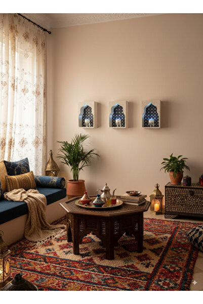 Aslan Fas tarzı modern/klasik mumluk ve raf / fas tarzı dekoratif duvar rafı