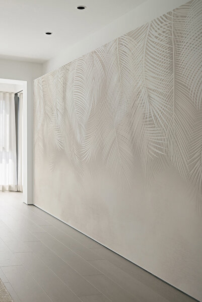 dreamwall Bej Tropik Yaprak Desenli Modern Tek Parça Duvar Kağıdı