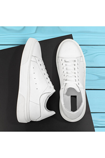 Modlet.ro Men's white thick sole sneakers made of leather MOD10608