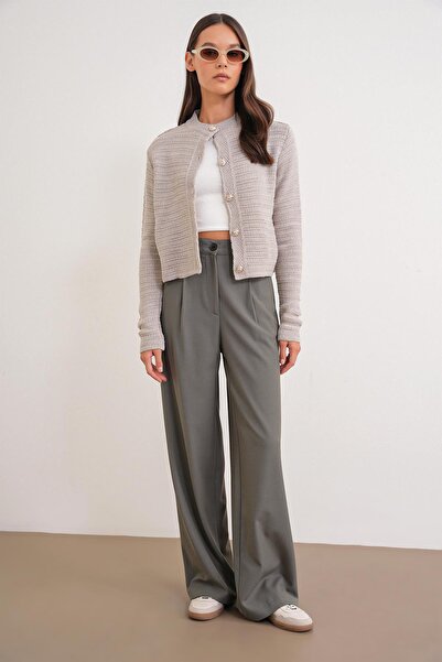 Mixray 4747 Women's Wide Leg Flowy Palazzo Pants with Pockets Khaki