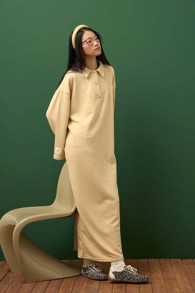 Ceylan Otantik Beige 3 Thread Collar Dress