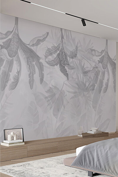 dreamwall Gri Yaprak Desenli Tekstil Duvar Kağıdı