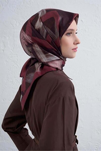 Armine Sura Saf İpek Eşarp 9413 - 81 Bordo Karışık Desen