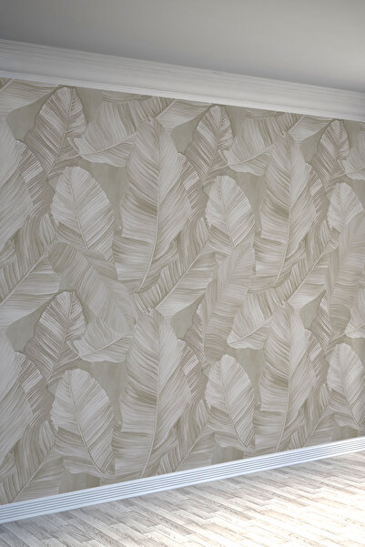 dreamwall Tropikal Yaprak Desenli Bej Modern Duvar Kağıdı