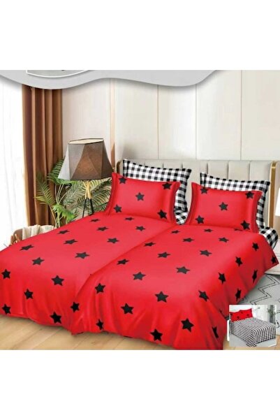 Casa de Vis Set de lenjerie de pat dublă, bumbac satinat, 220 x 240 cm, 7 pie...