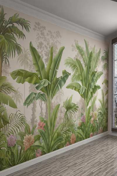 dreamwall Tropikal Muz Yapraklı ve Çiçekli Tekstil Duvar Kağıdı