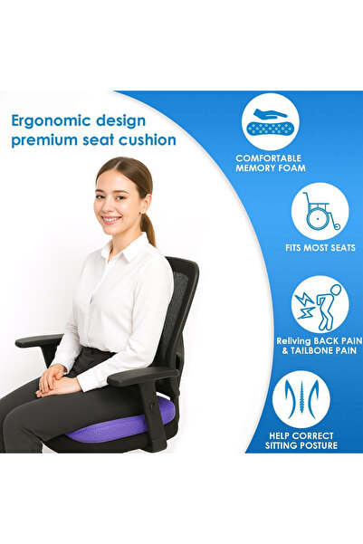 Oscar Contoured Seat Cushion with Memory Foam for Posture Improvement and Back Pain Relief Purple
