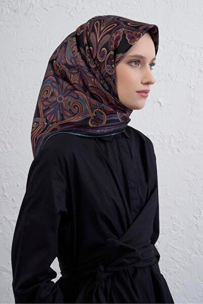 Armine Eșarfă Tivil din mătase pură 9421 - 86 Negru cu model mixt