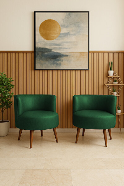 Azra Mobilya Sydney 2 Adet Modern Berjer Tekli Koltuk | Deri Kumaş | Ahşap Ayak | Ofis ve Ev Kullanımı YEŞİL