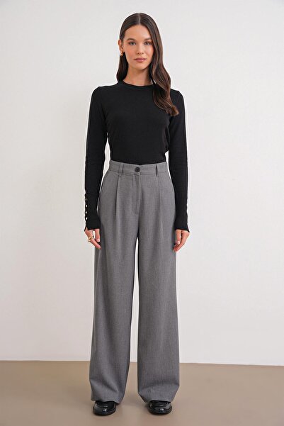 Mixray 4747 Women's Wide Leg Flowy Palazzo Pants with Pockets Anthracite