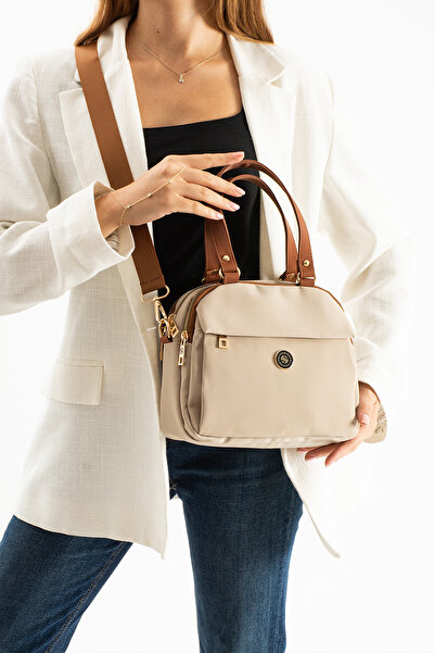 Sanmorris Women's Sand Satin Soft Faux Leather Adjustable Crossbody Strap Smart Casual Shoulder and Hand Bag