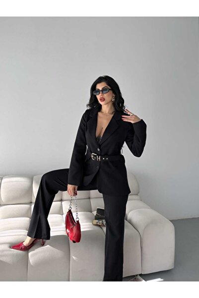 Moda İkra Tie-Up Blazer Jacket Wide Leg Trousers Set