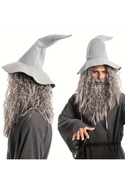 CN Costum cu păr lung și barbă personaj i Costum de Halloween Perucă de vrăji...