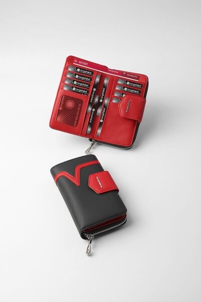 CENGİZ PAKEL Orta Boy Kadın Cüzdan – 65295M - Siyah/Kırmızı