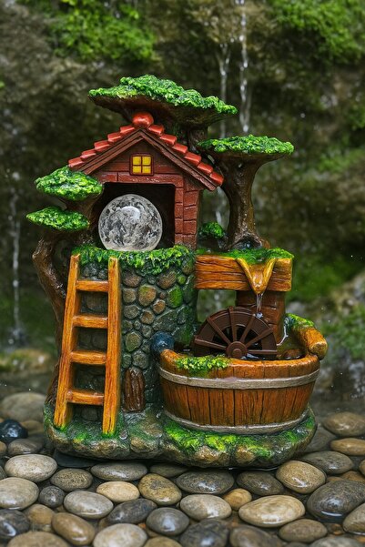 Deco Elit Dekoratif LED Işıklı Su Değirmeni & Şelale Biblo – Ev ve Ofis Masaü...