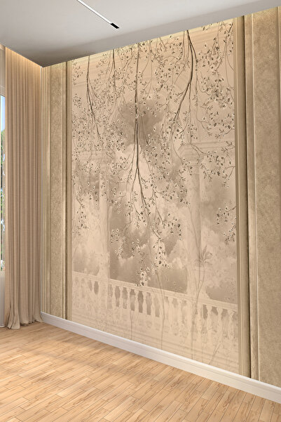 dreamwall Klasik Balkon Manzaralı Çiçek Desenli Tekstil Duvar Kağıdı