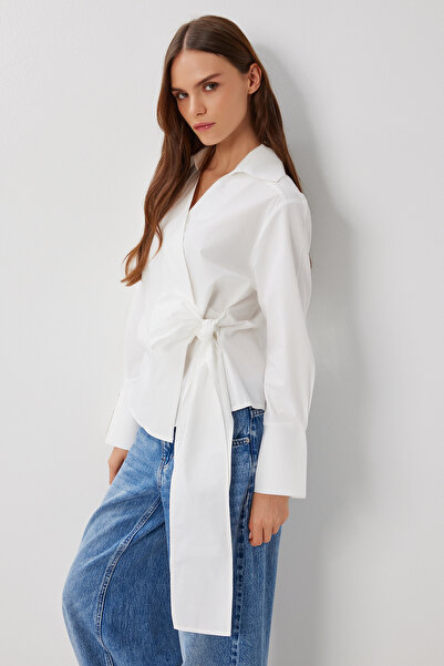 Lovelyİstanbul Gömlek Yaka Anvelop Poplin Bluz LAN0070 EKRU