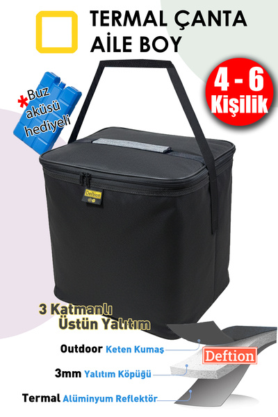 Deftion Siyah 6 Kişilik Buz Akülü Outdoor Keten Kamp Piknik Ve Plaj Çantası T...