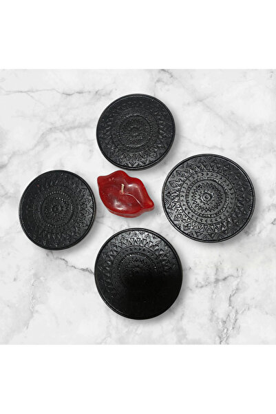 candleistanbul Dekoratif bardak altlıkları 4 lü siyah mum hediyeli