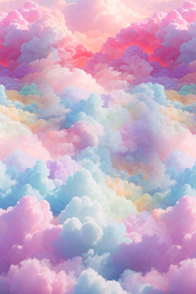 dreamwall Renkli Bulut Desenli Tekstil Duvar Kağıdı