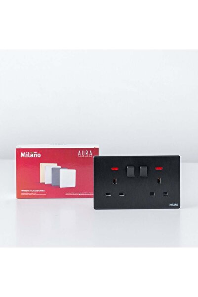 Danube Home ميلانو 13 أمبير مقبس مزدوج مع نيون - مفتاح كهربائي للاستخدام المنزلي والمكتب والفندق، أسود