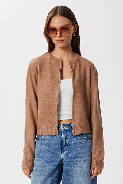 Lovelyİstanbul Fermuarlı Triko Hırka LBP0029 GÜL KURUSU