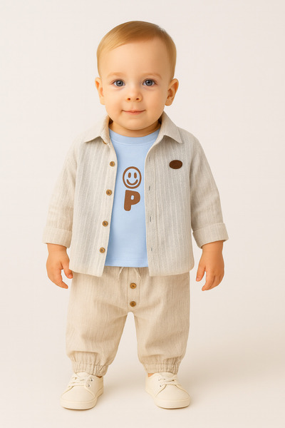 PİETRA BABY KİDS طقم ثلاثي للأطفال والرضع من قماش الموسلين القطني 100% مع طبا...