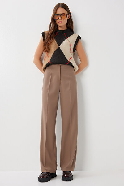 Lovelyİstanbul Stitched Straight Polyviscon Pants Lgp0023 Dark Beige