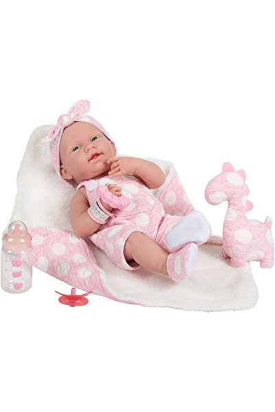 JC TOYS Baby doll La newborn RG with pink fur blanket + dino 38