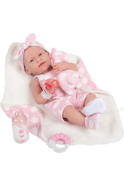 JC TOYS Baby doll La newborn RG with pink fur blanket + dino 38