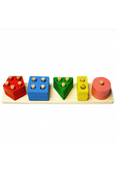 Nurio Wooden toy - matching and stacking 5 geometric shapes -
