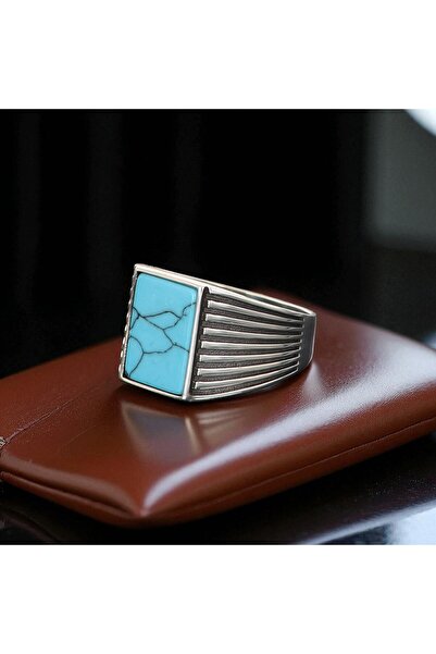 KsrModa Firuze Taşlı 925 Ayar Erkek Gümüş Yüzük
